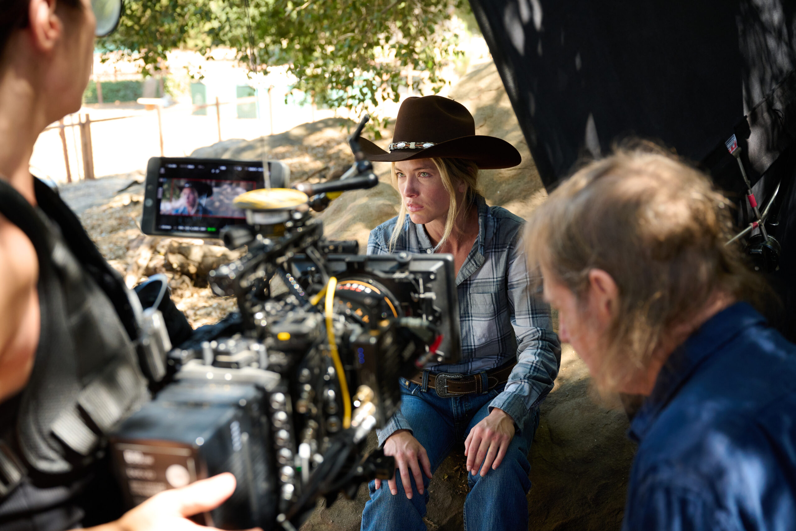 Actress M.C. Huff sitting in front of an Alexa 35 filming a movie scene with Actor Cooper Huckabee