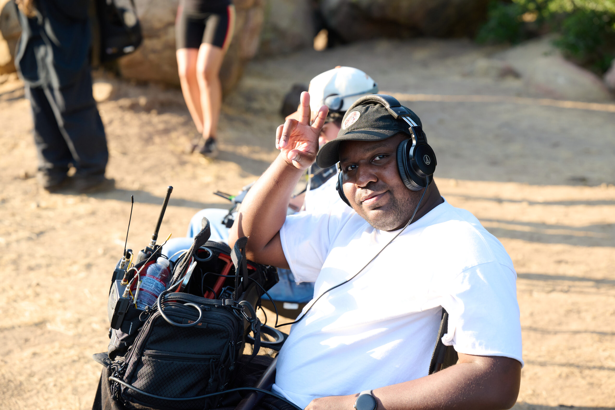 Sound recordist Ellis Adkison on set for the proof of concept for The Golden Trail